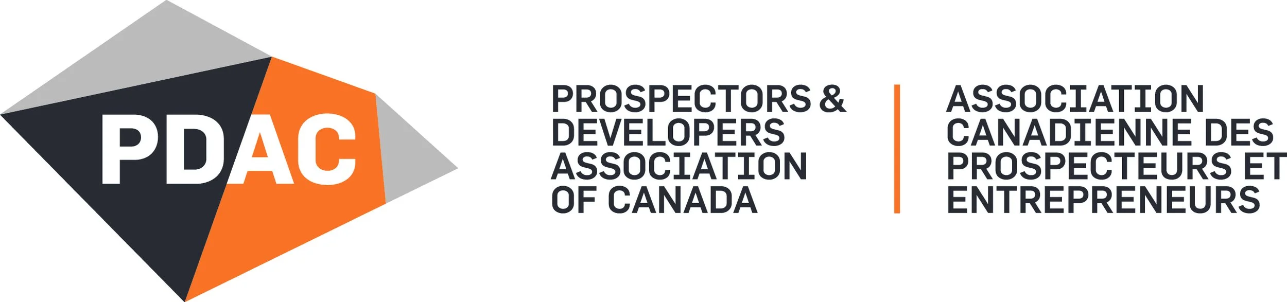 Logo for Prospectors and Developers Association of Canada with text in English and French.