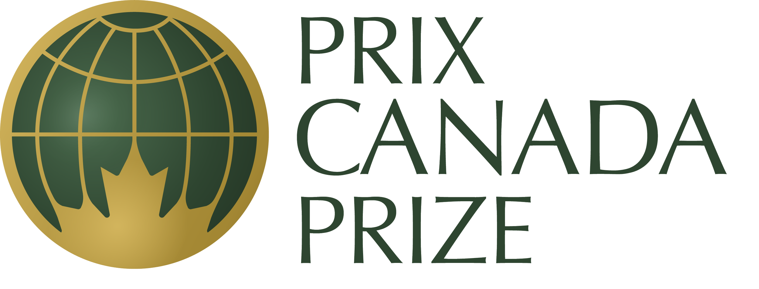 Logo for the Prix Canada Prize featuring a green and gold globe with a maple leaf at the bottom and the text 'PRIX CANADA PRIZE' to the right.