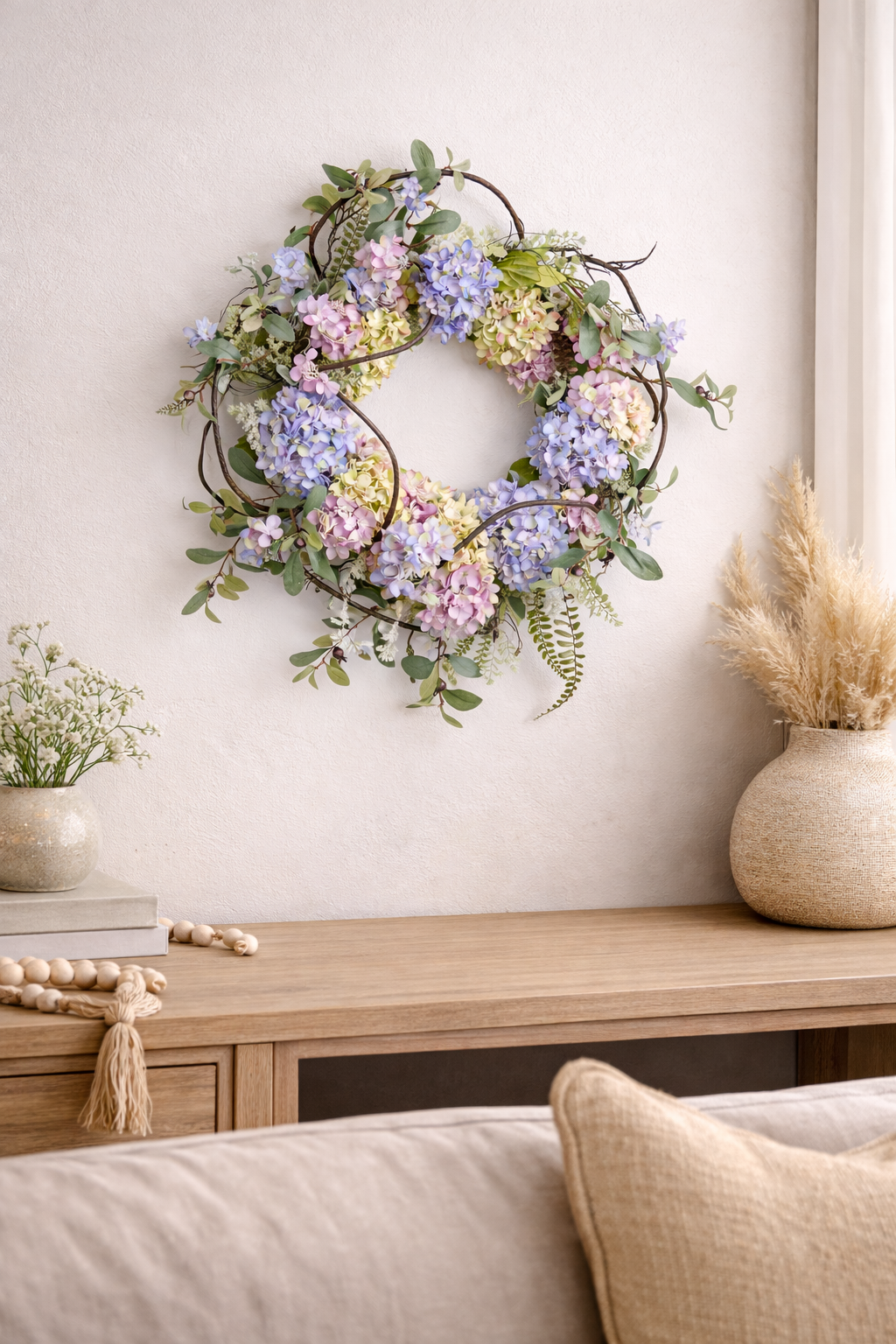 Pastel Hydrangea Garden Wreath – 22 Inch