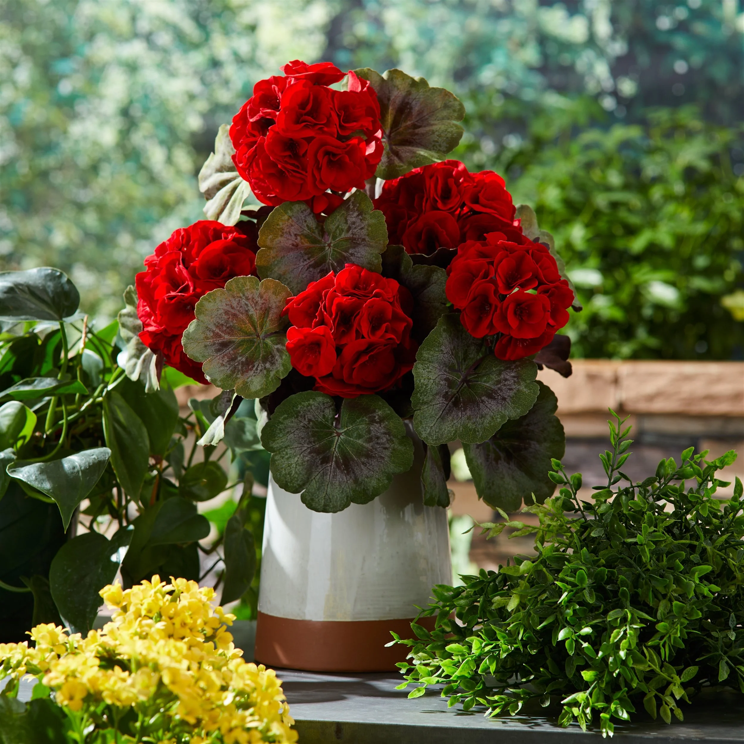 Red Geranium Floral Bush Set of 2