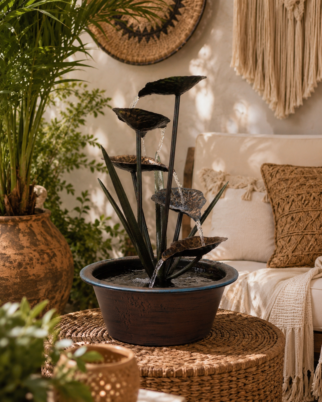 Serenity Falls Lotus Leaf Fountain – Luxury Bronze Indoor & Outdoor Water Feature