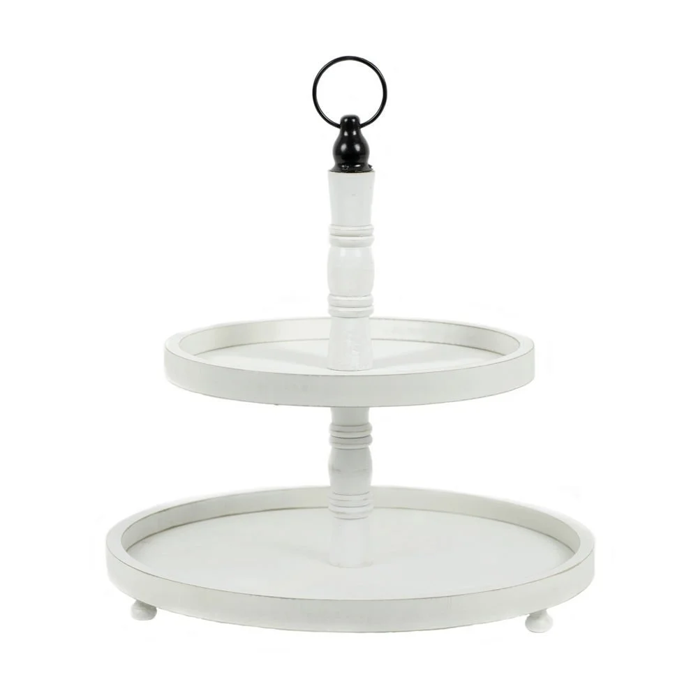 Two-Tier White Wood Decorative Tray Stand