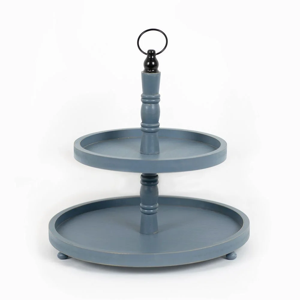 The Midnight Market Two-Tier Tray – Blue-Black Wood