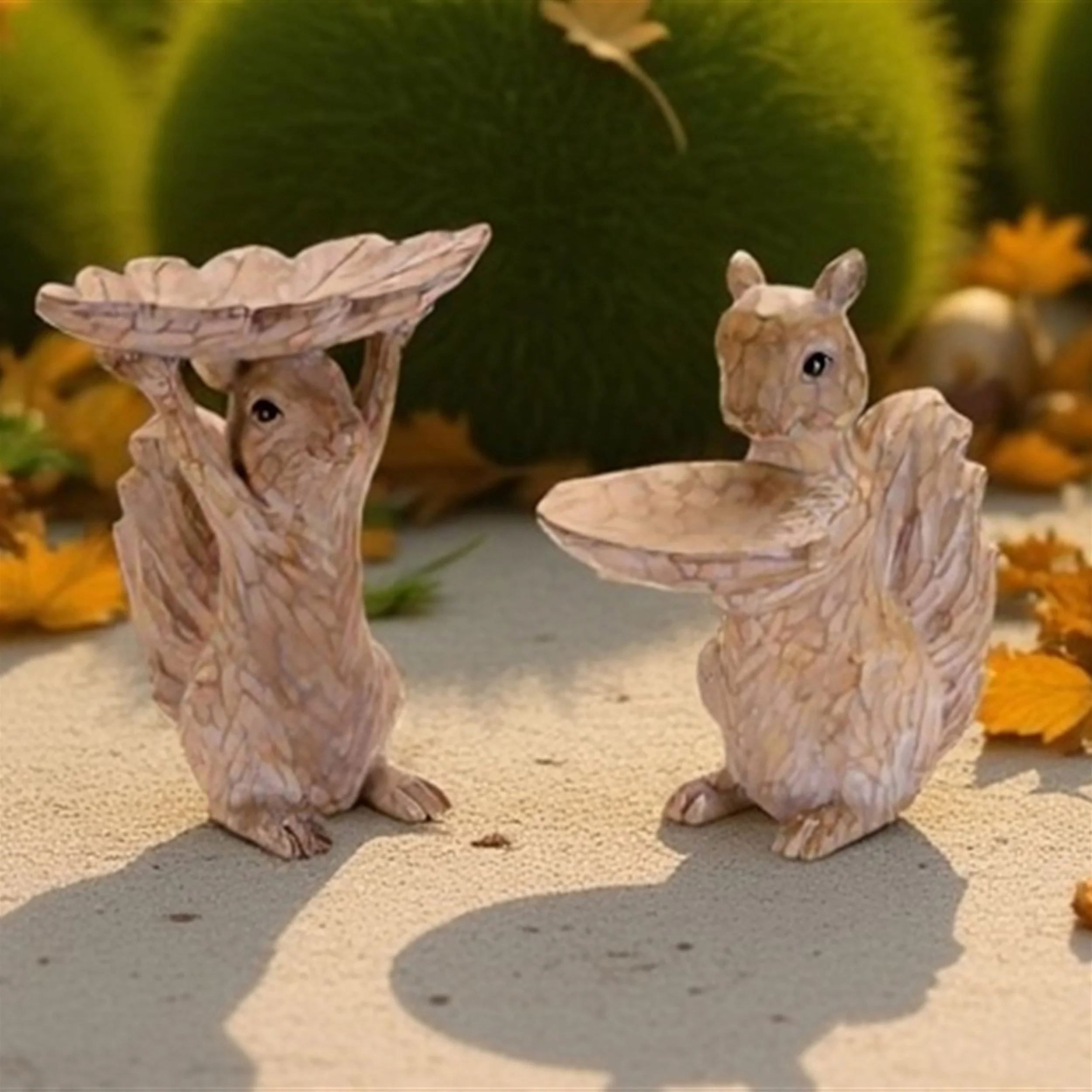 Woodland Squirrel Resin Bird Feeder Set (Set of 2)
