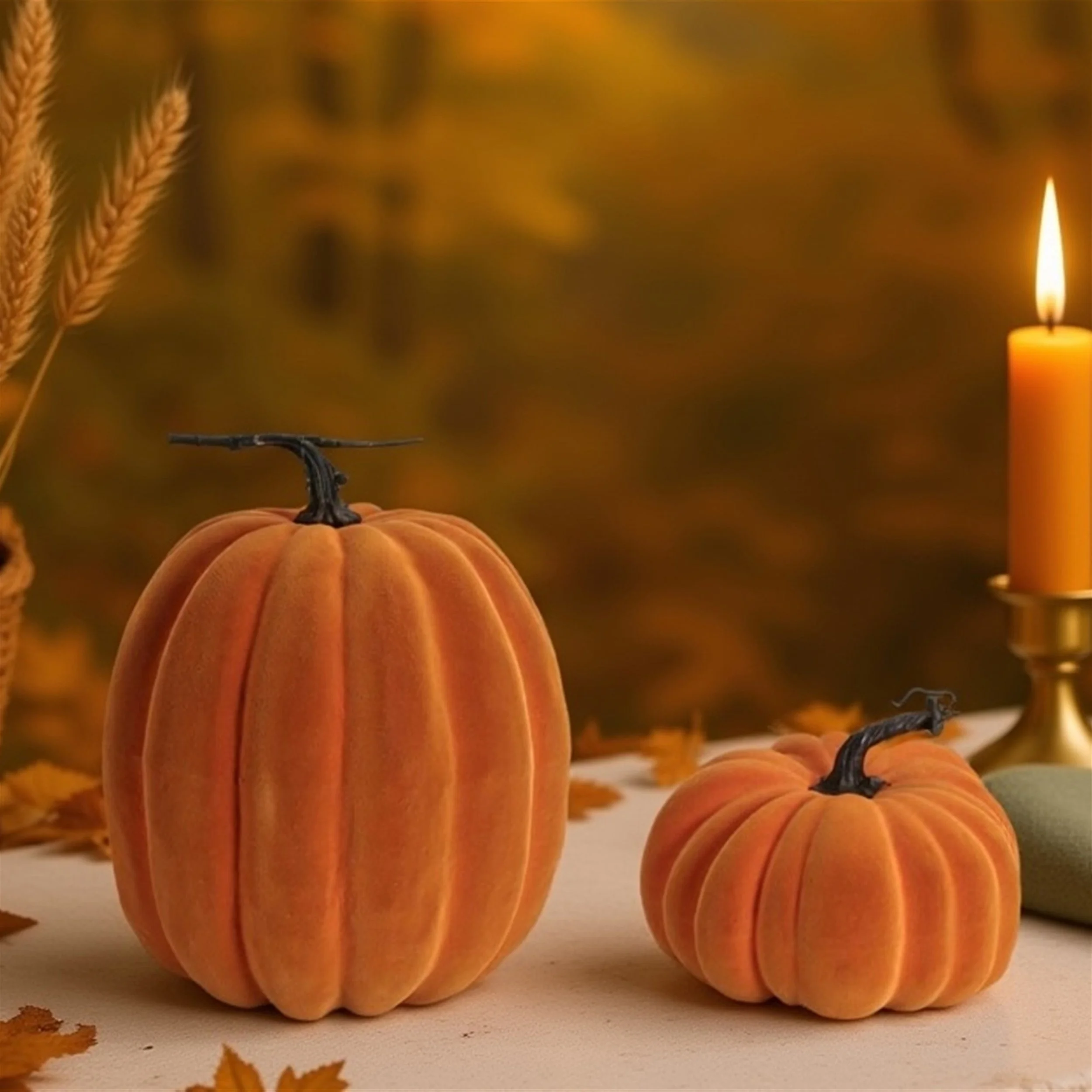 Velvet Textured Pumpkin Accent Set (Set of 2)