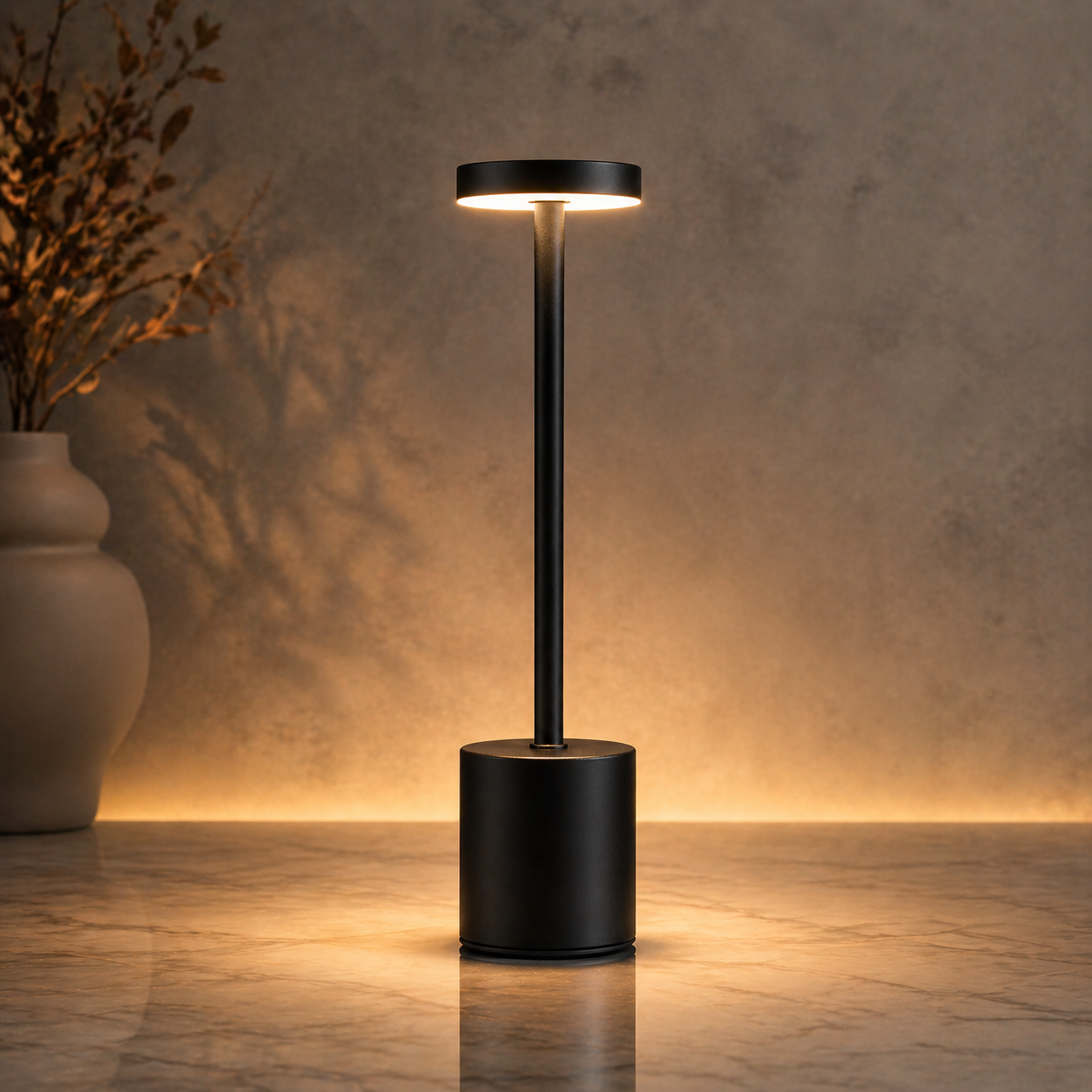 Black Dimmable LED Touch Table Lamp – Cordless USB Rechargeable