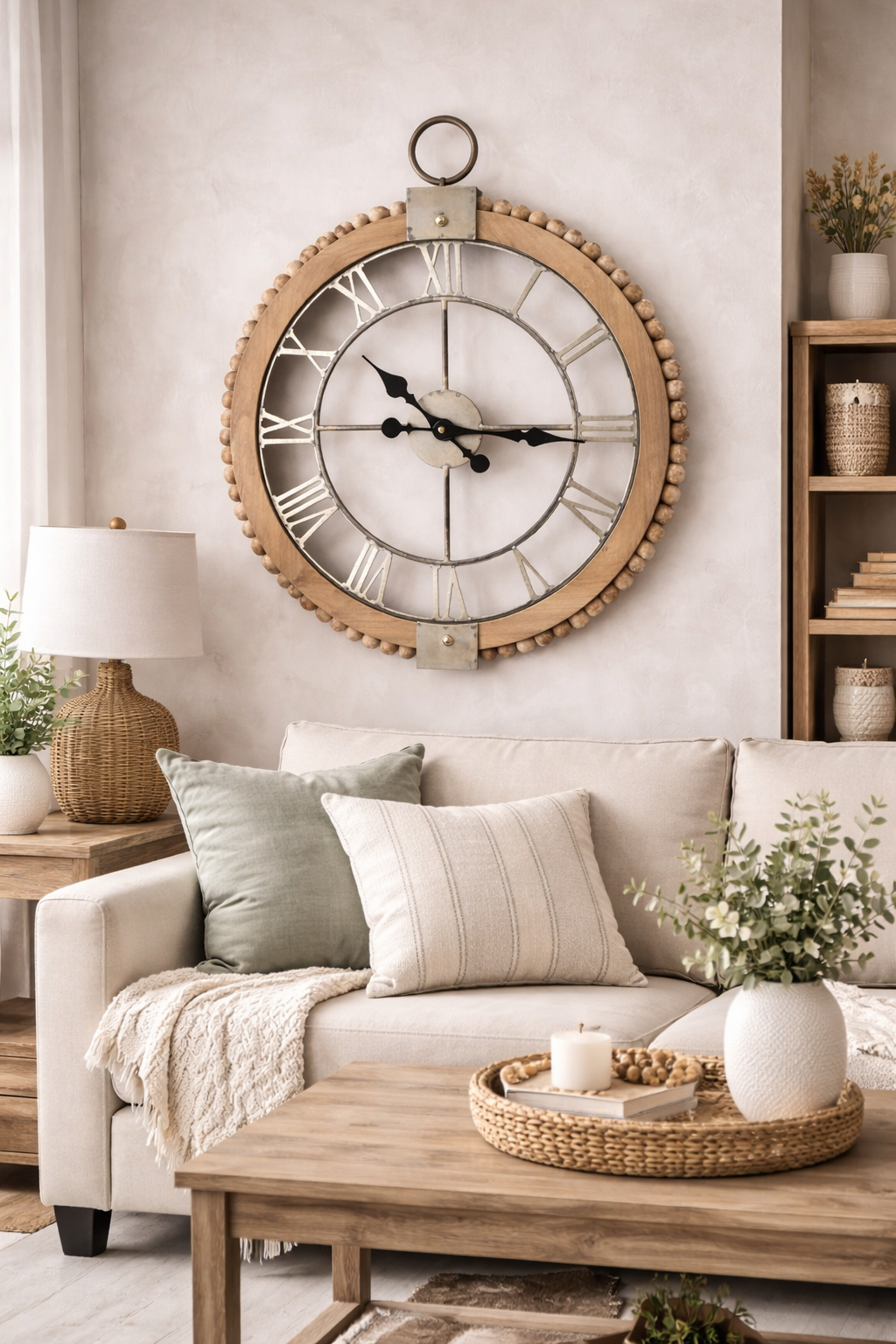 Beaded Wood Wall Clock with Metal Face 30"H