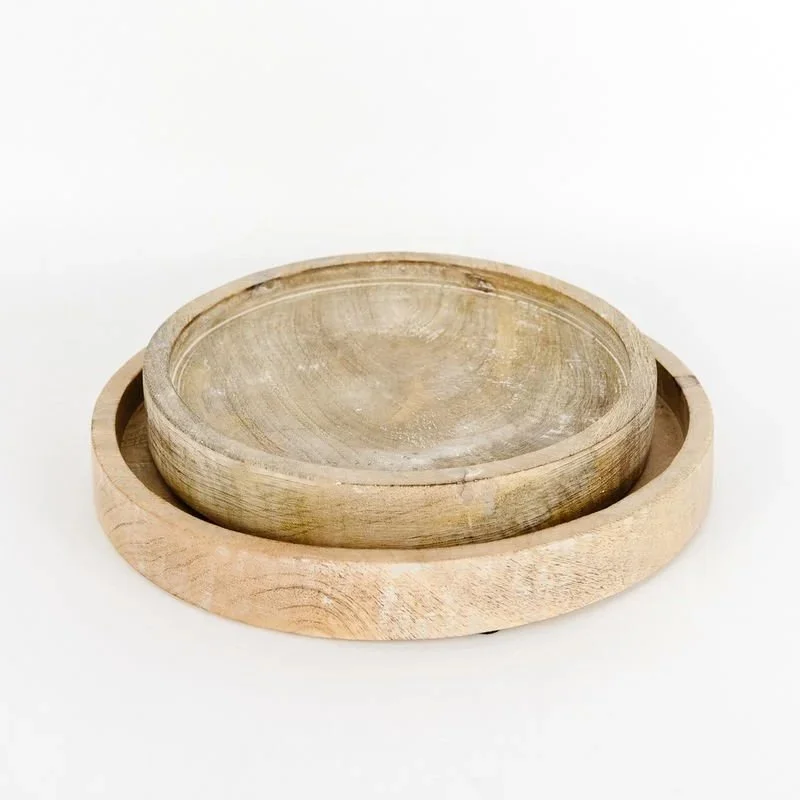 Natural & White Mango Wood Nested Display Trays (Set of 2)