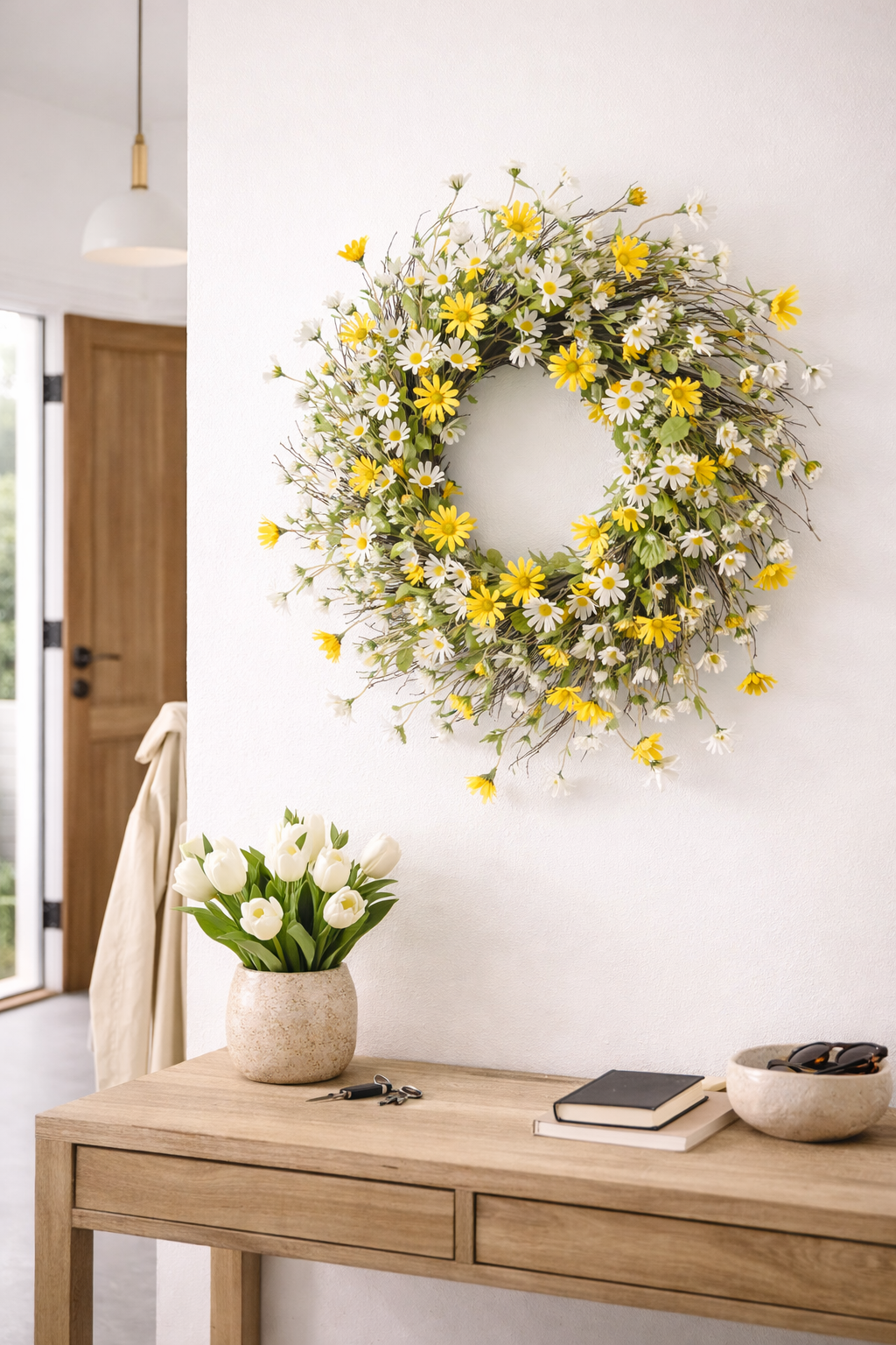 Sunlit Meadow Mixed Daisy Wreath – 24 Inch