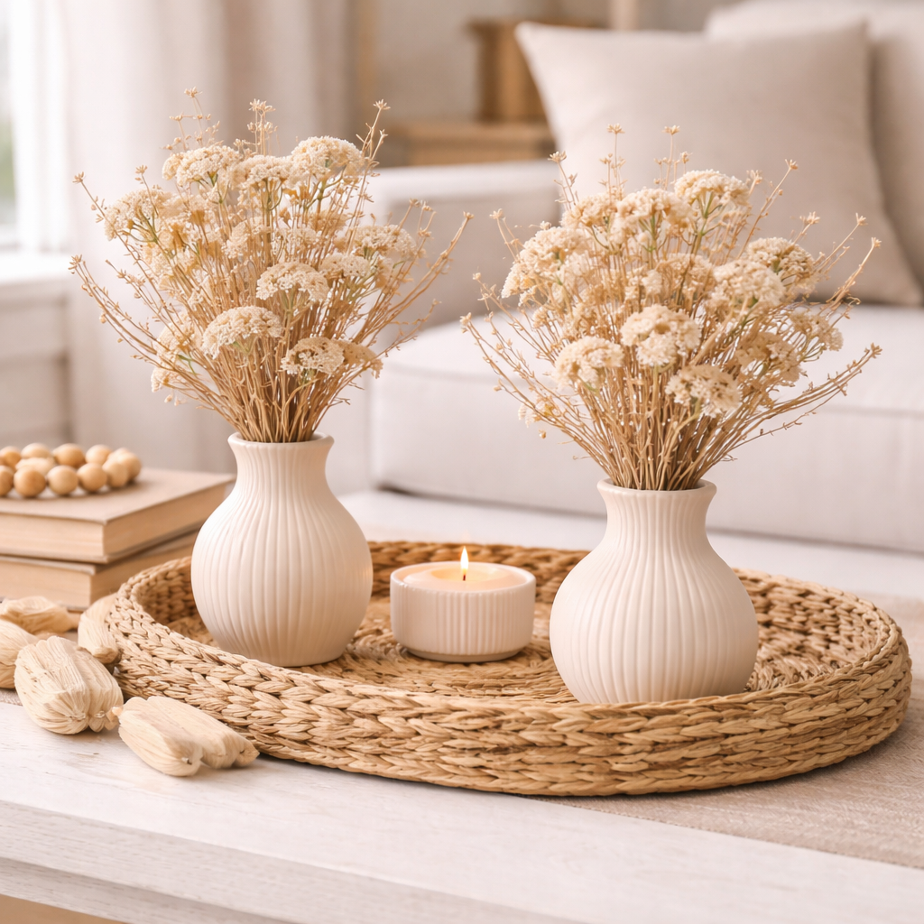 Neutral Beige Floral Bush Set of 2
