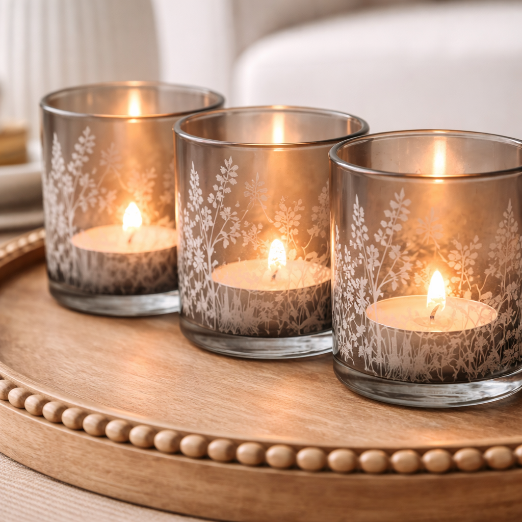 Wildflower Glass Votive Holder Set of 3