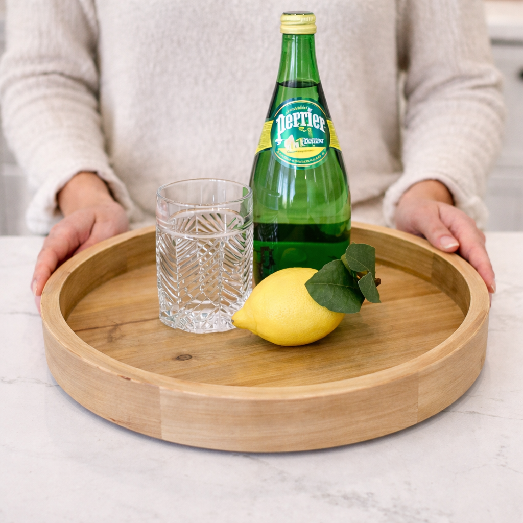Round Two-Tone Wood Turntable Tray