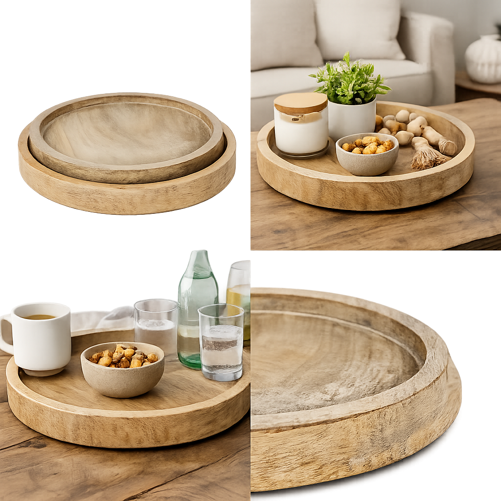 Natural & White Mango Wood Nested Display Trays (Set of 2)