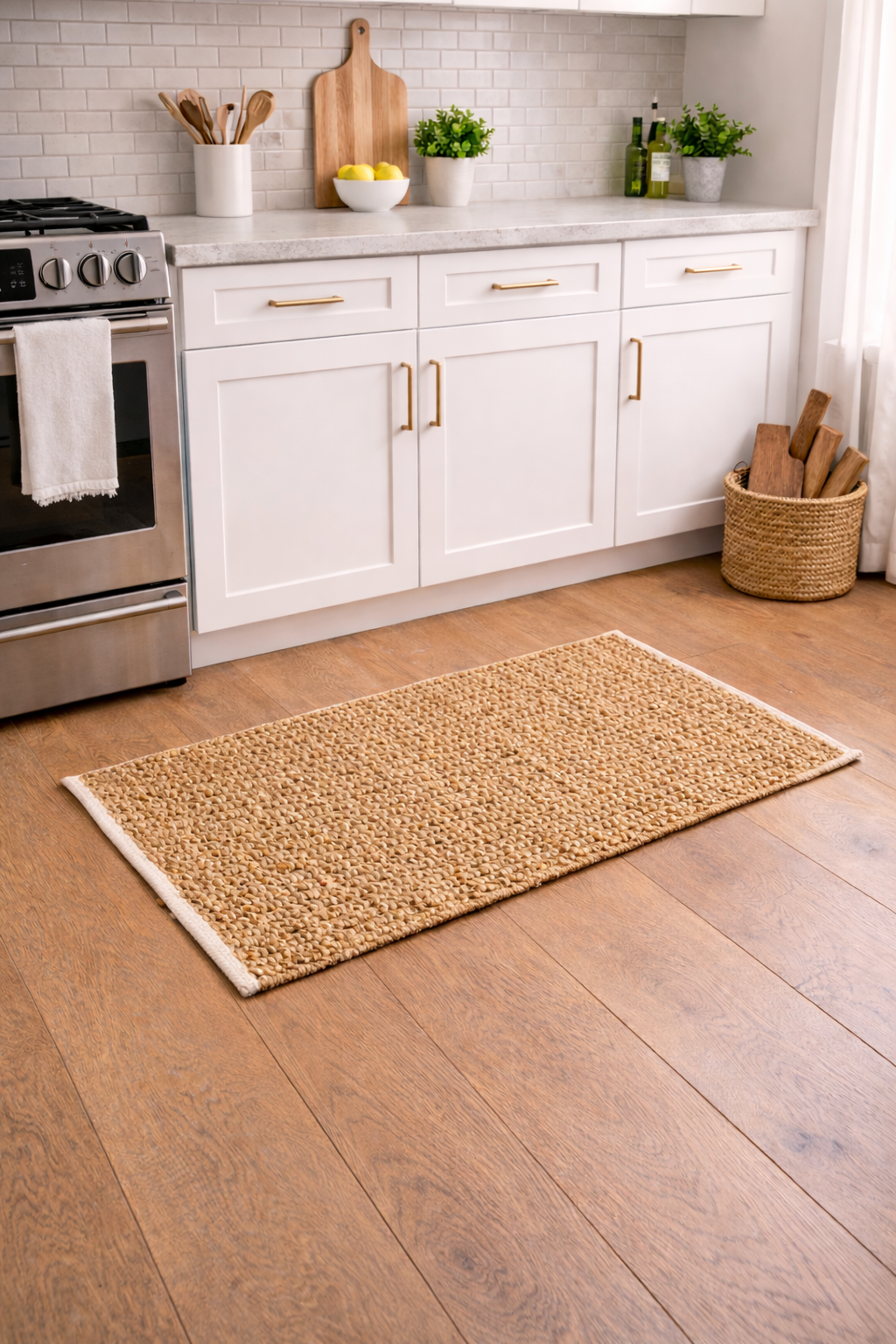 24" x 35" Natural & White Jute Chindi Hemmed Rug