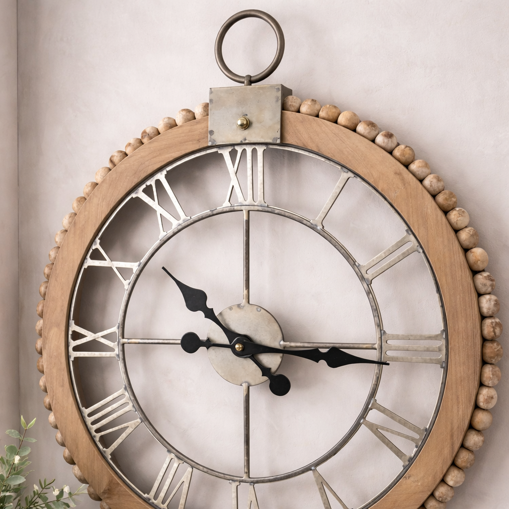 beaded-wood-wall-clock-metal-face-30in-closeup-beaded-frame.png