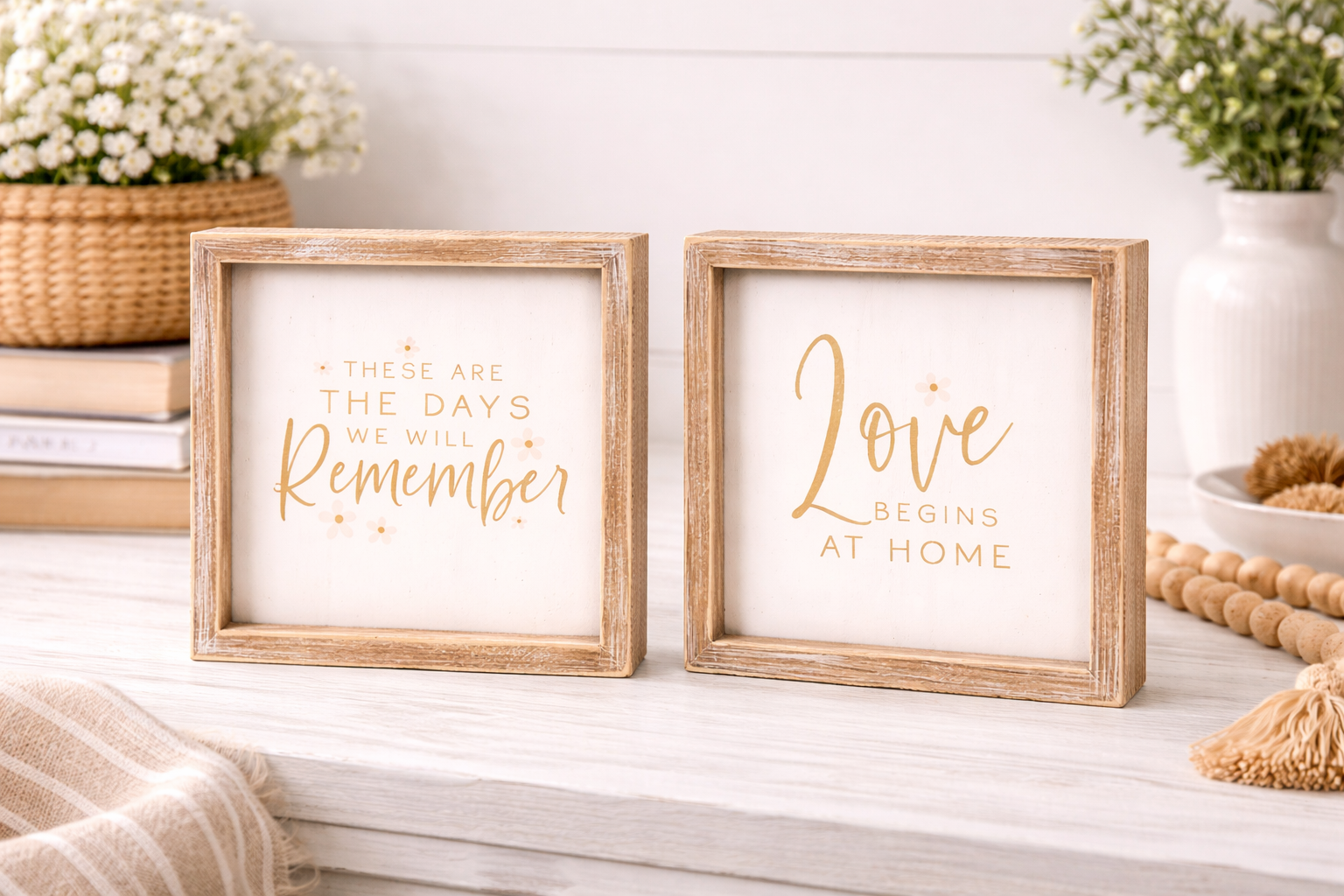 Remember & Love Reversible Wood Block Sign (8" × 8") – Gold Script