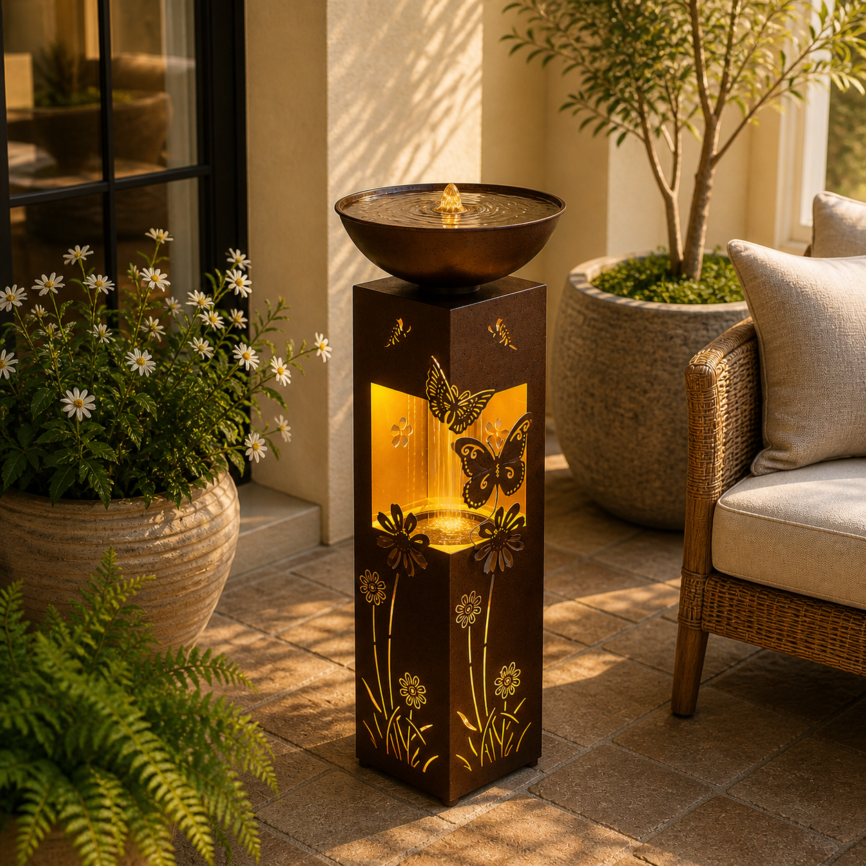 Floral & Butterfly LED Illuminated Floor Fountain