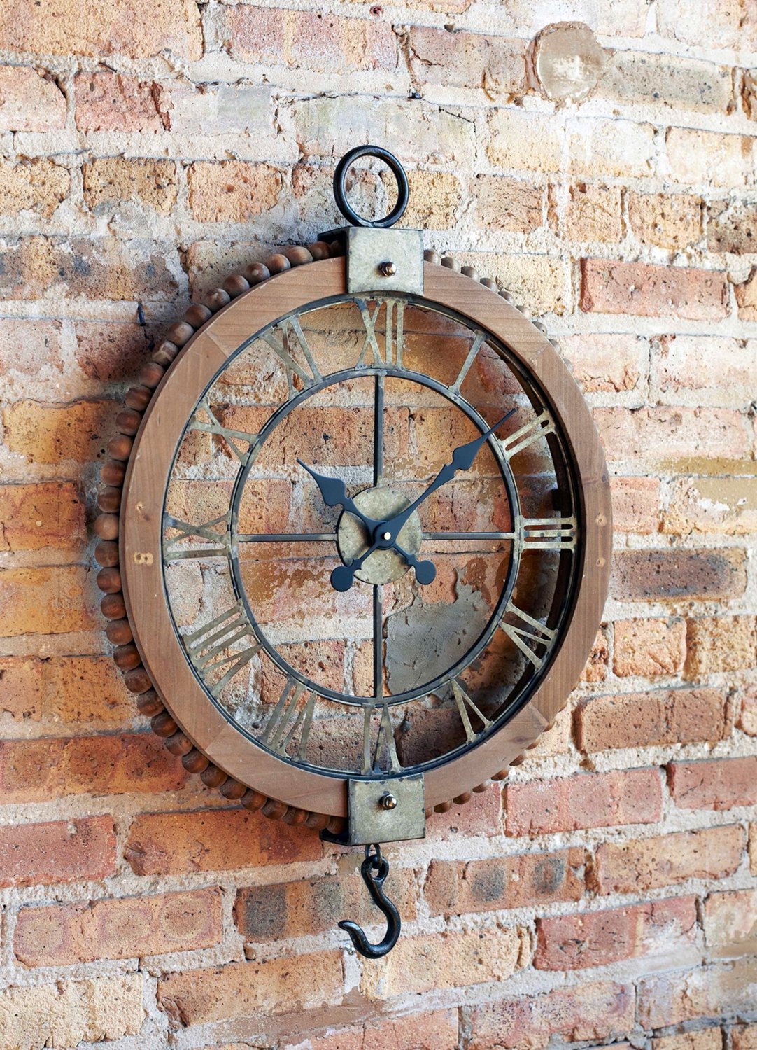 Open Face Industrial Wall Clock w/Hook Accent 22"D