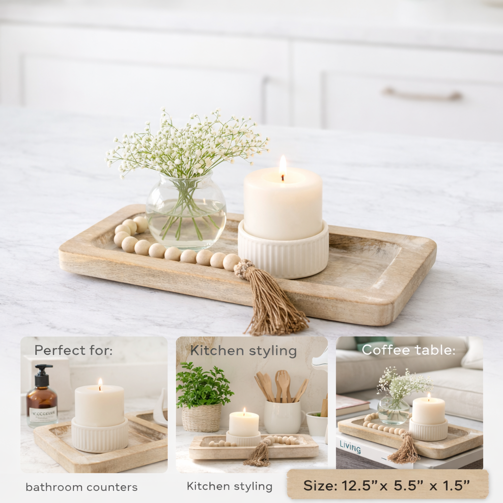 The Little Luxe Mango Wood Tray – Natural & White