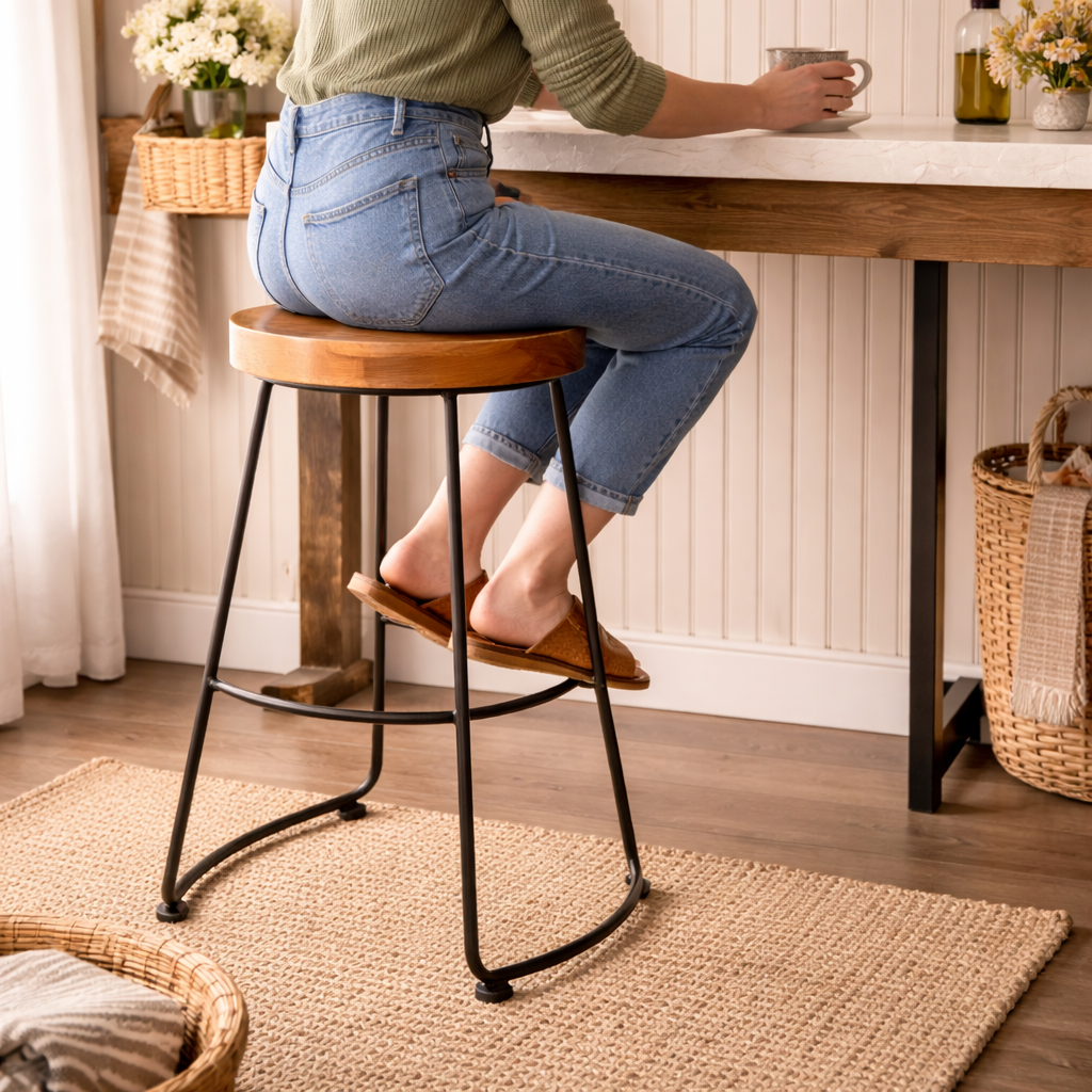 Rustic Charm Wood and Metal Stool