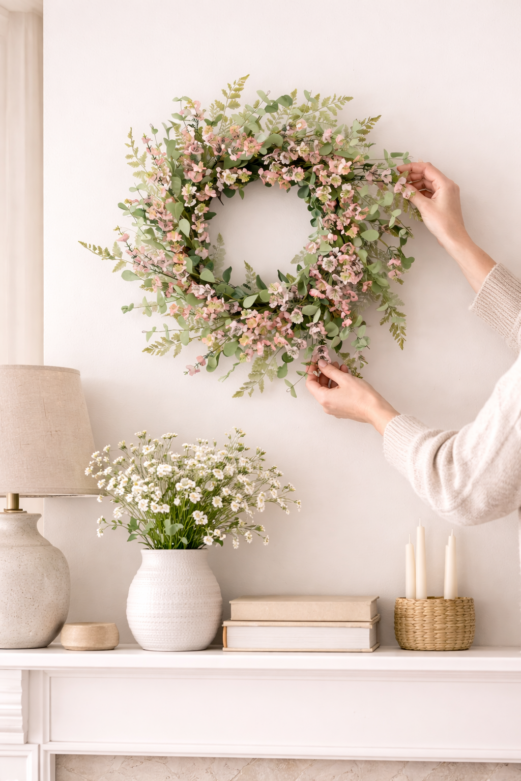 Blush Blossom Garden Wreath – 17.75 Inch