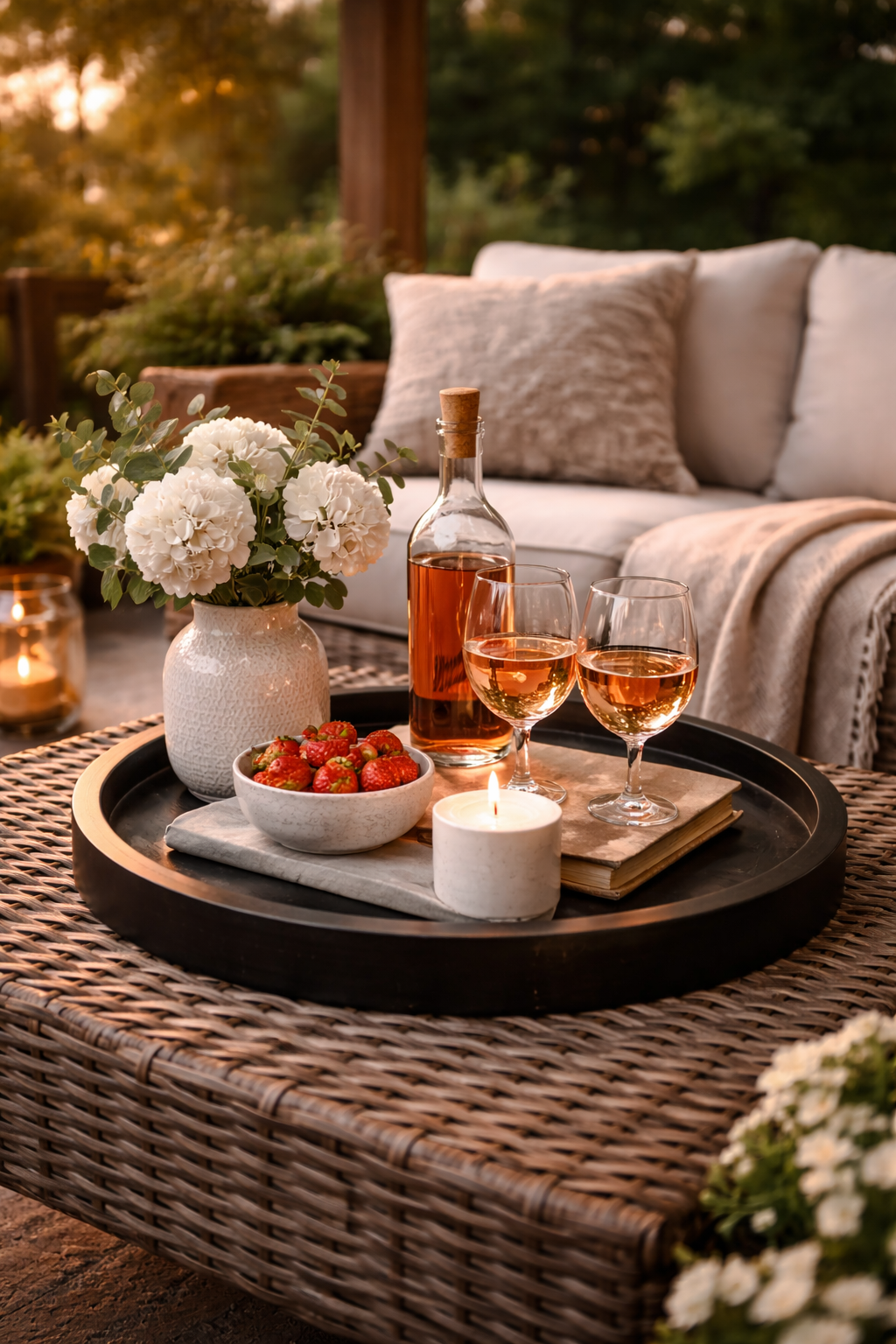 Round Black Wood Serving & Styling Tray