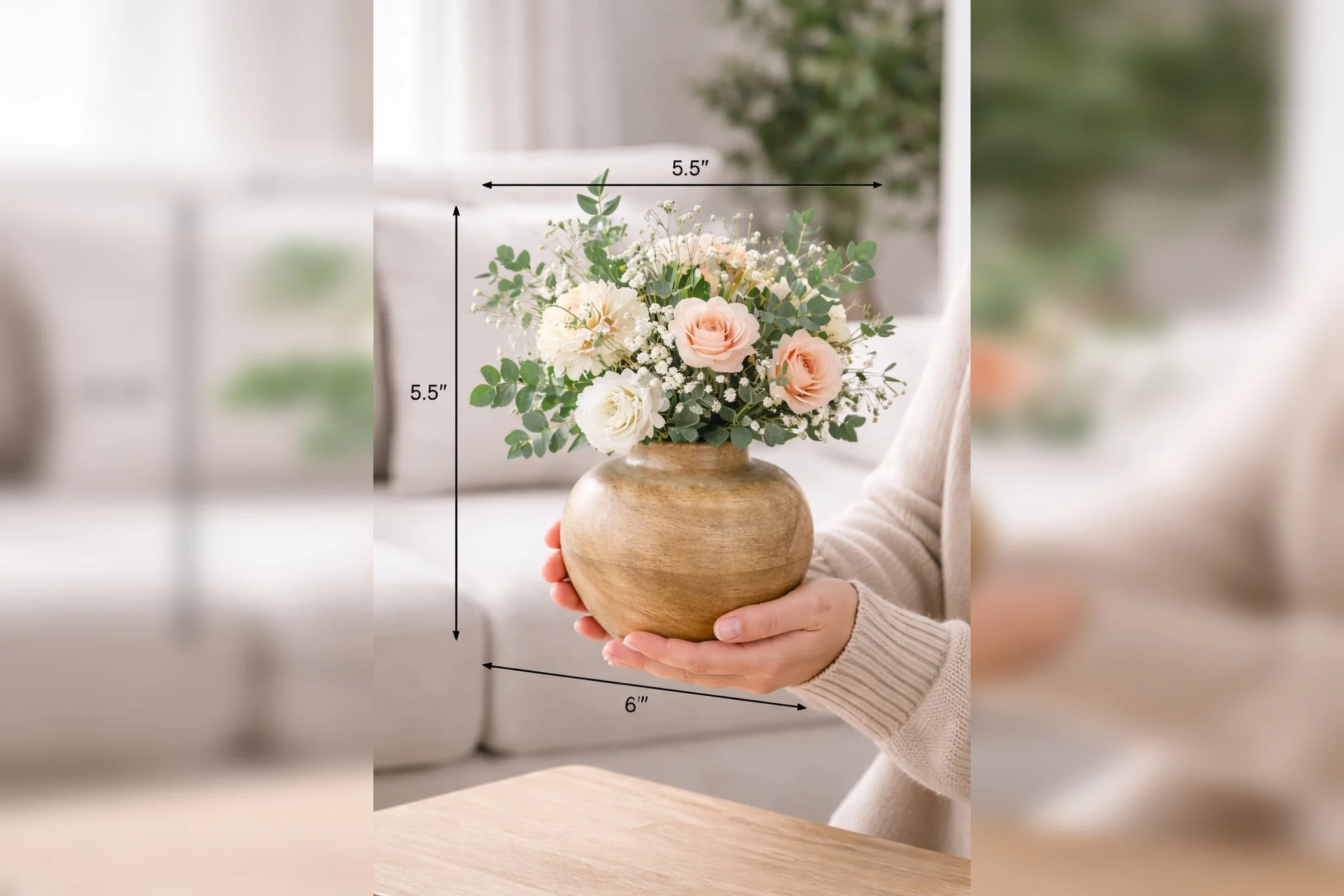 Modern Two-Tone Mango Wood Decorative Vase