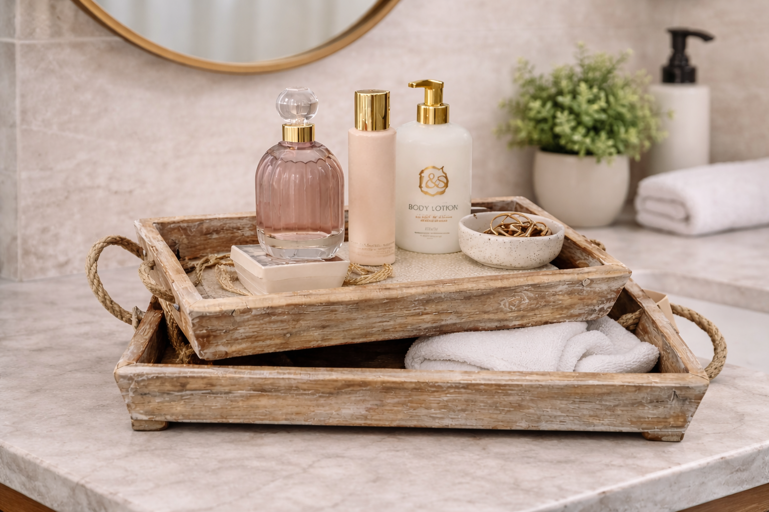 Mango Wood Nested Trays – Natural/White (Set of 2)