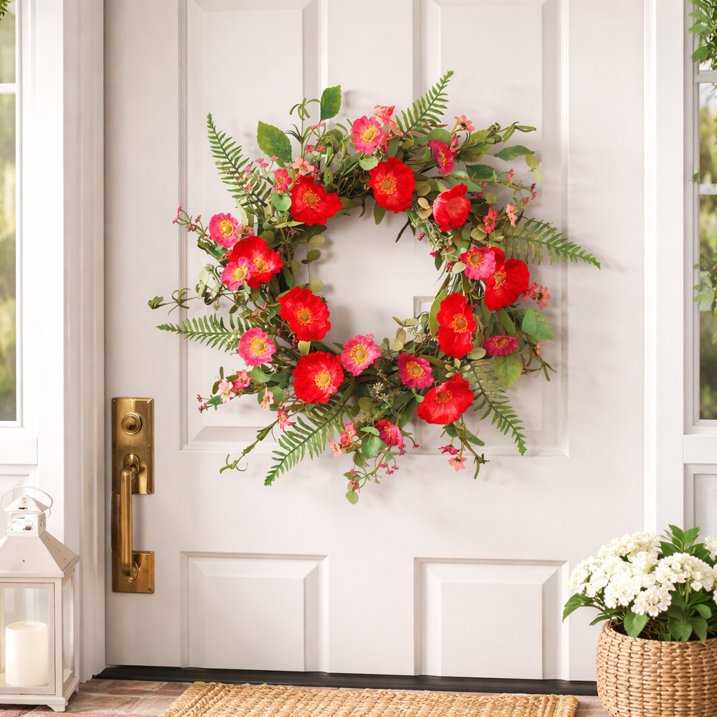 Mixed Poppy Floral Wreath 22 Inch