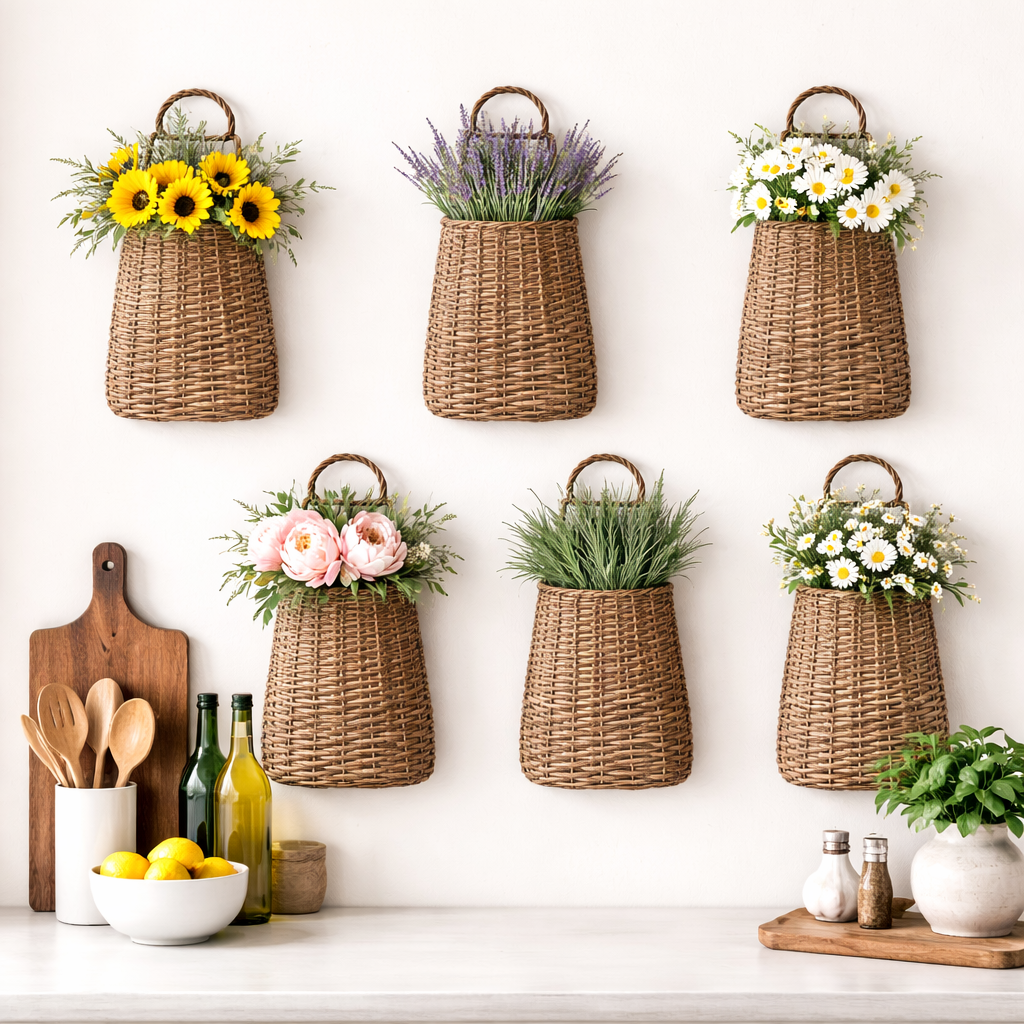 Handwoven Willow Wall Basket Set of 6