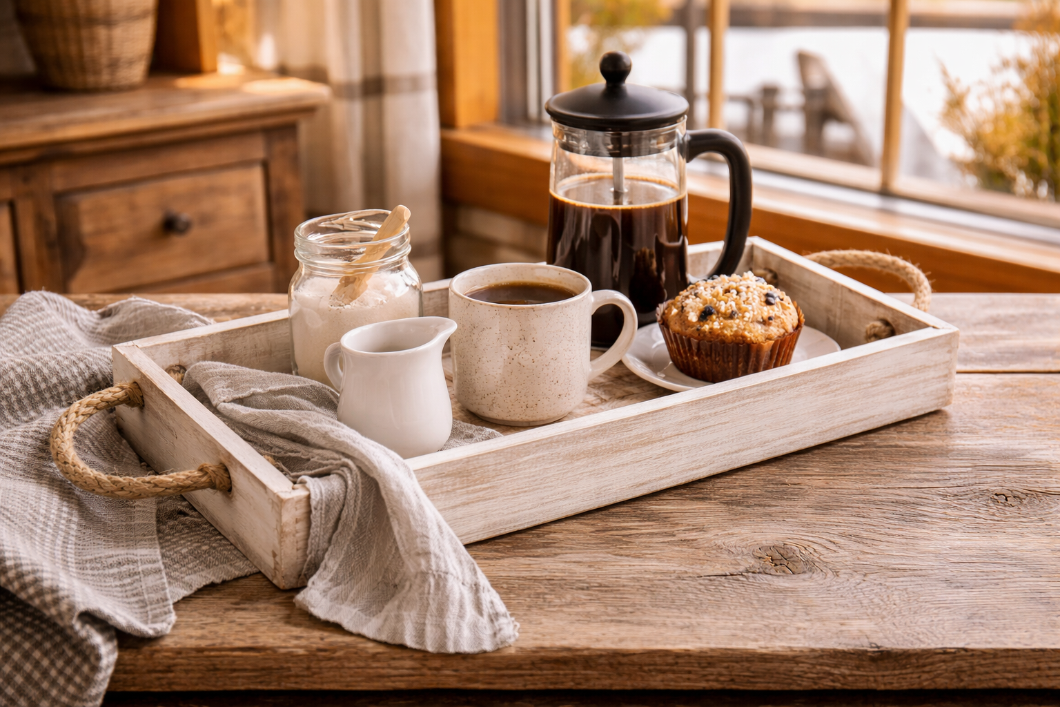 Natural & White Mango Wood Shiplap Tray (20”) | Handcrafted