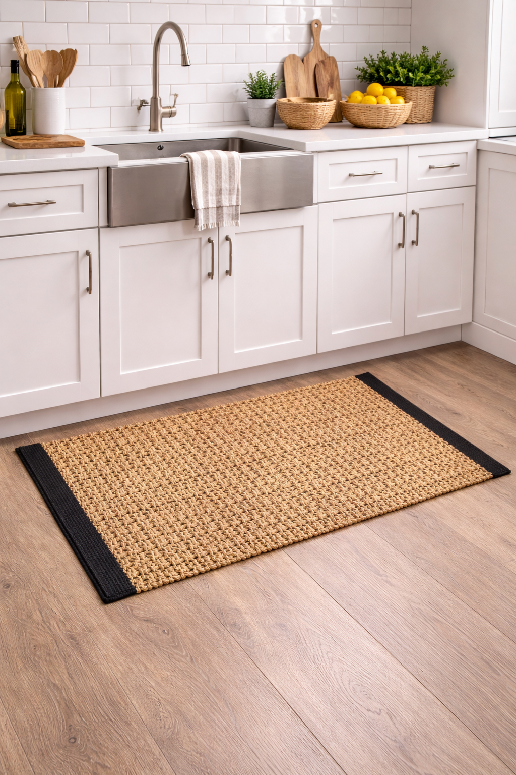24" x 35" Black & Natural Jute Hemmed Rug