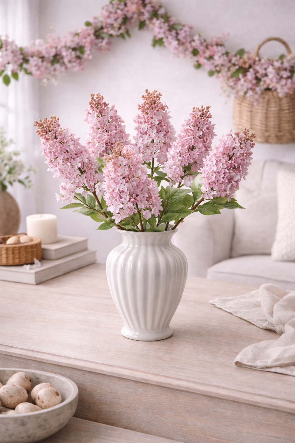 Soft Pink Lilac Floral Stems – Set of 6