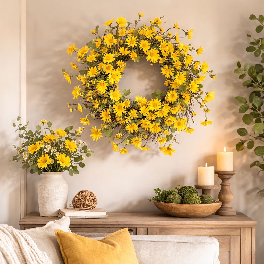 Yellow Daisy Floral Wreath 23"D