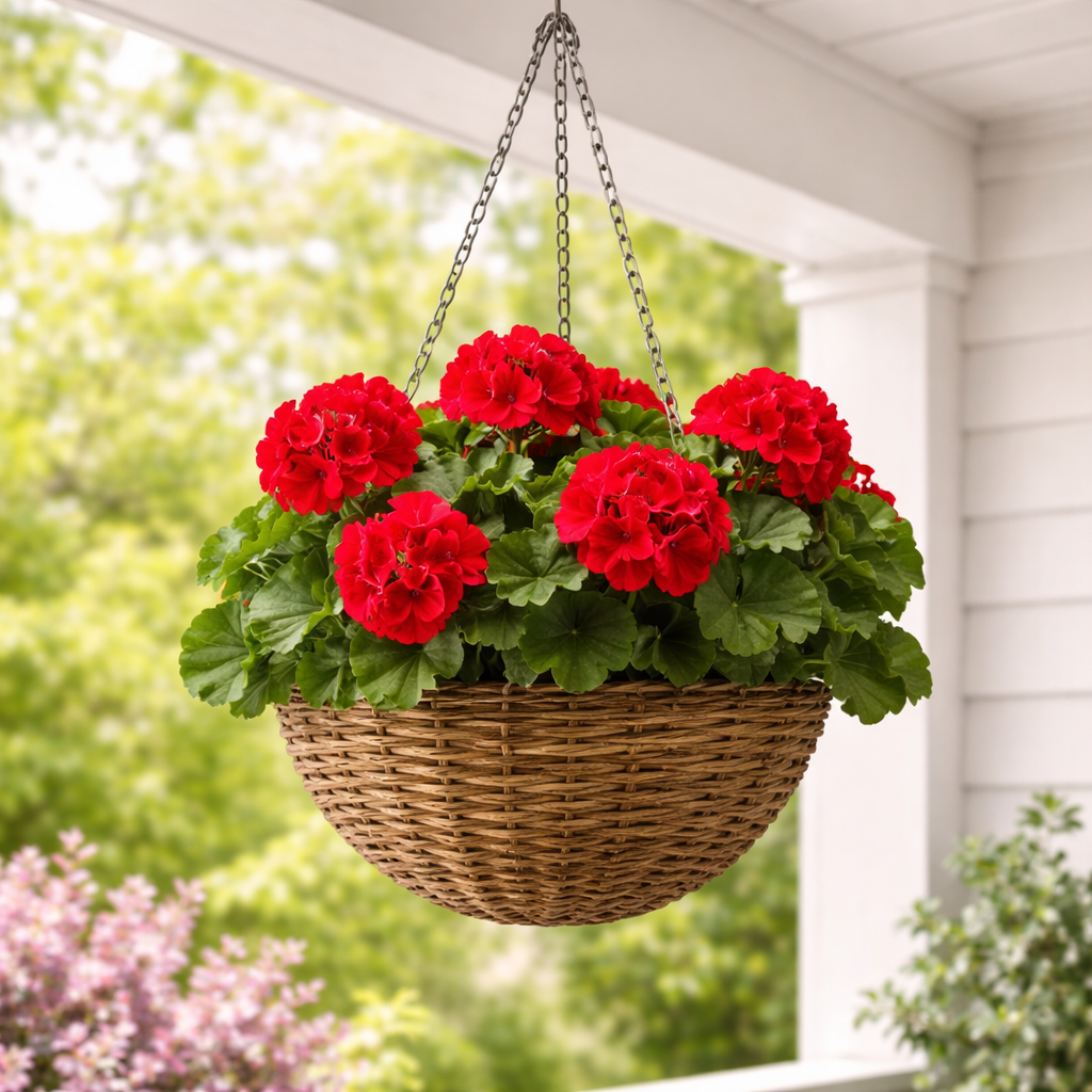 Red Geranium Floral Bush Set of 2