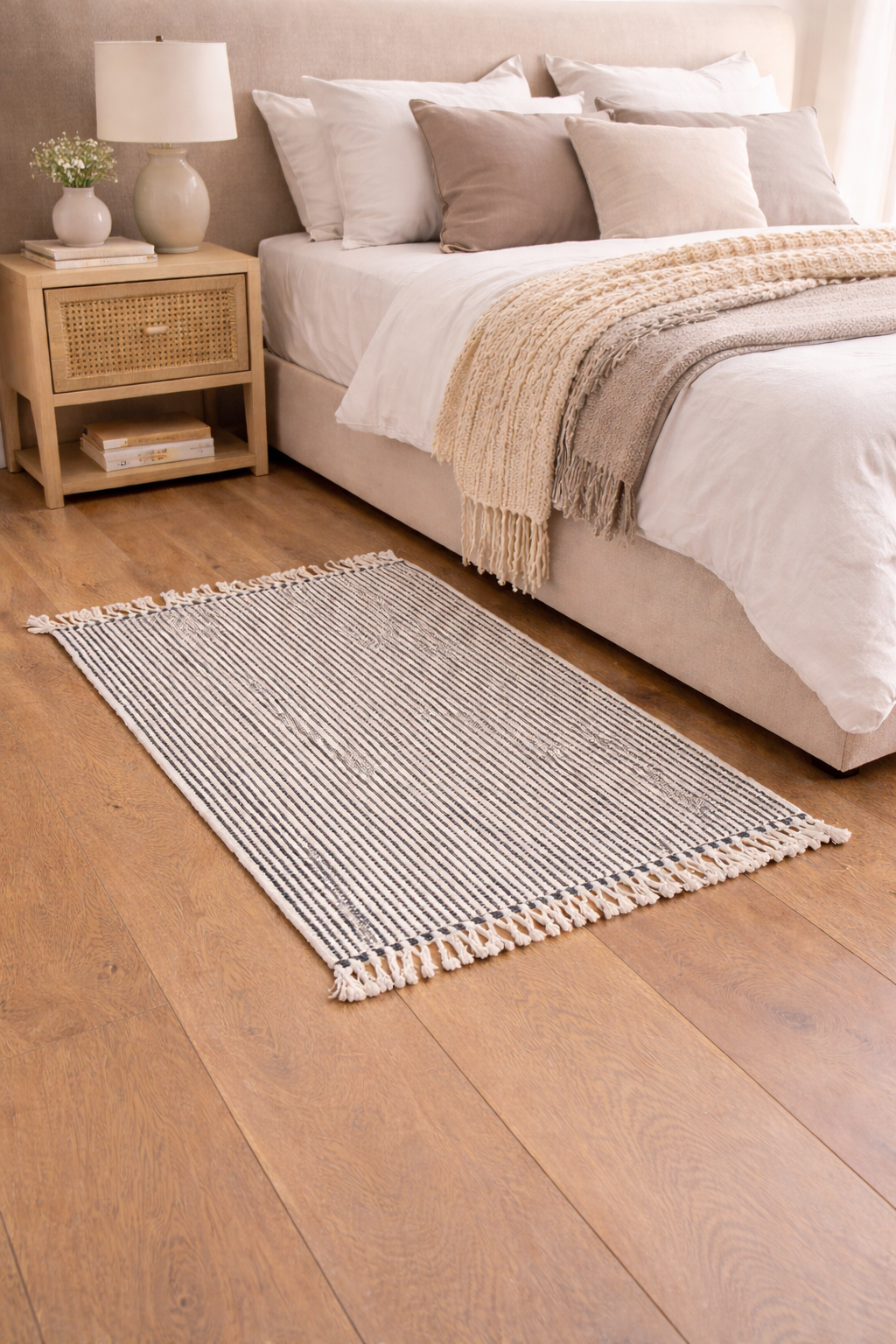 24" x 35" Black & White Jute Chindi Rug with Fringes