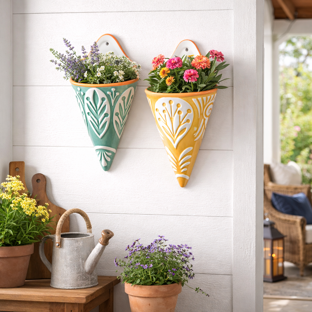 Ornamental Ceramic Wall Pocket Set of 2