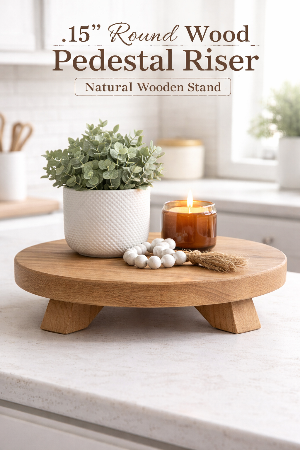 15” Round Natural Wood Pedestal Riser