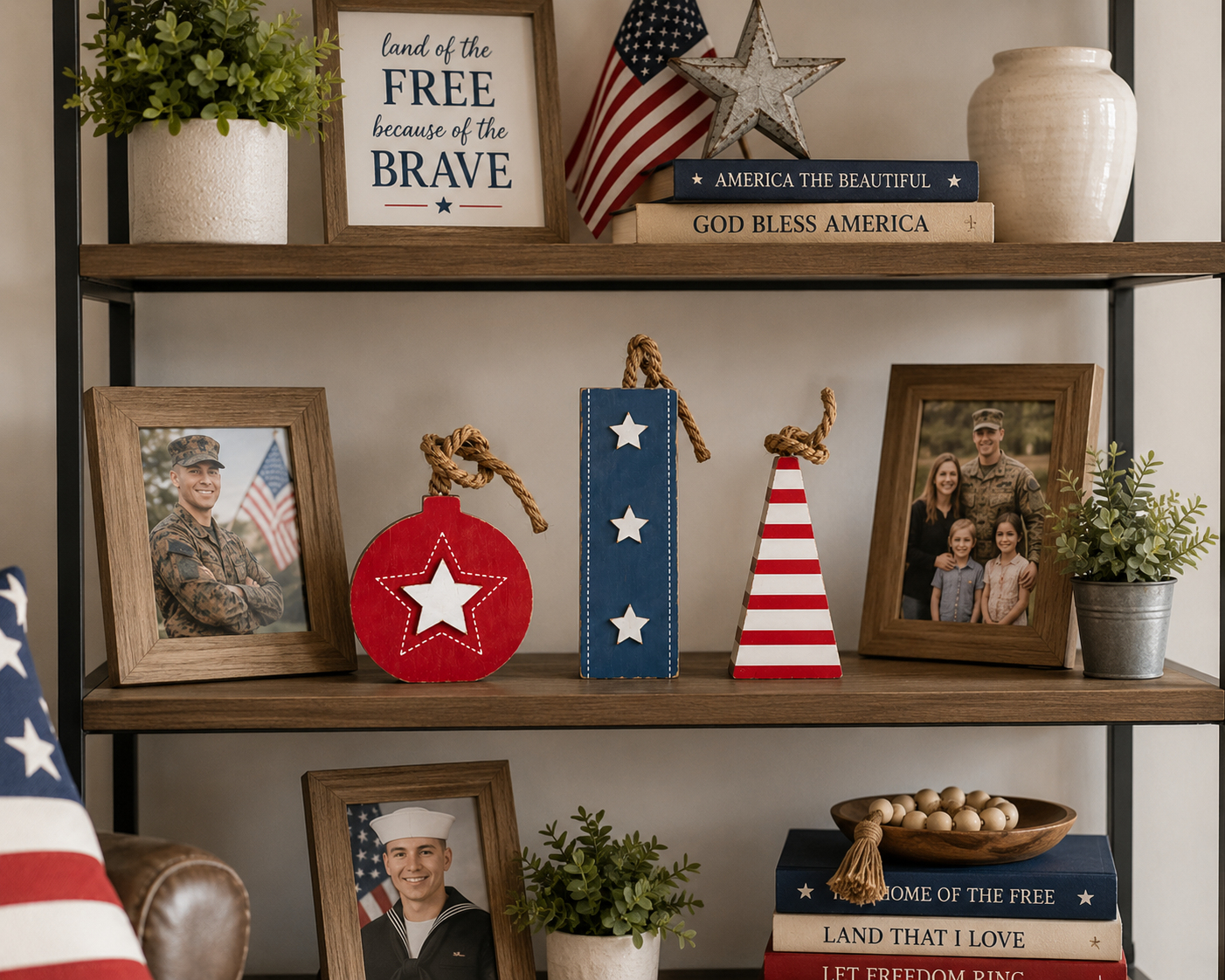 Americana Fireworks Chunky Wood Decor Set – Patriotic Shelf Accents (Set of 3)