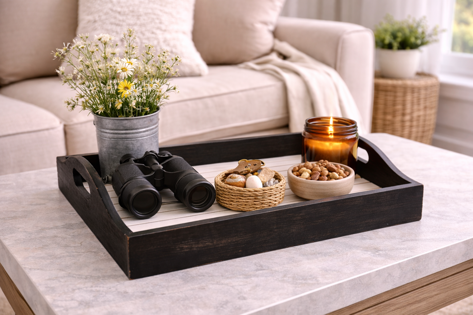 Black & White Shiplap Serving Tray — 15" Wood