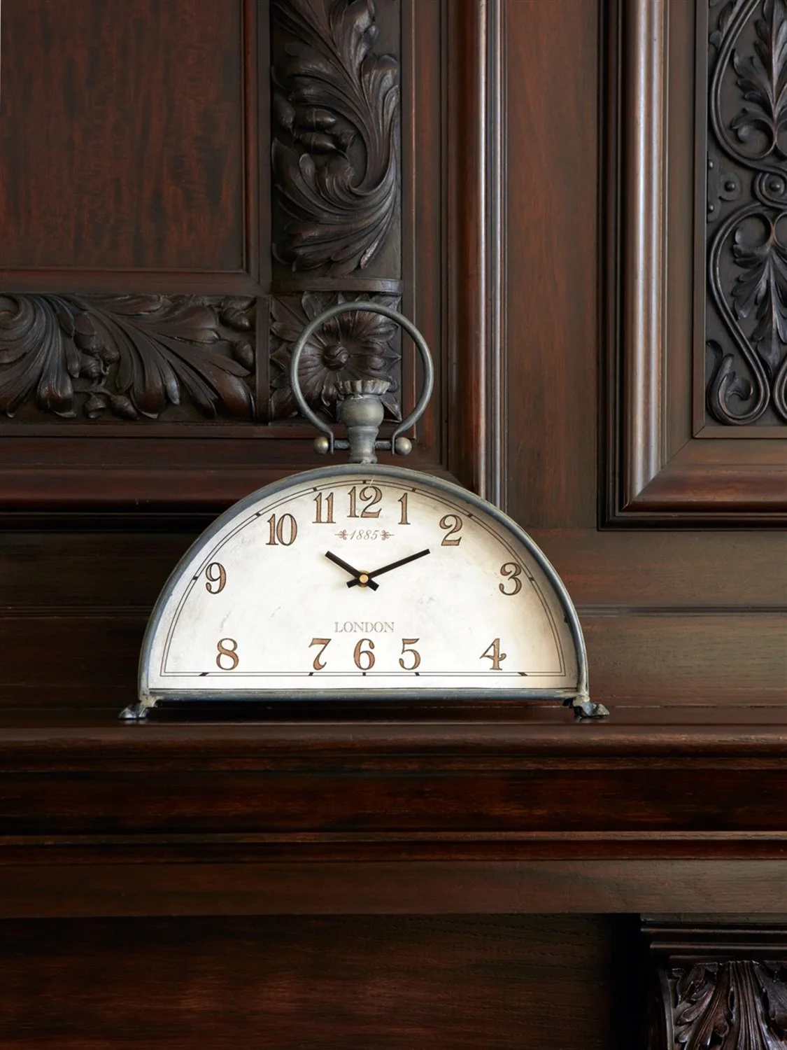 antique-style-mantle-clock-grey-metal-glass-15in-front.png