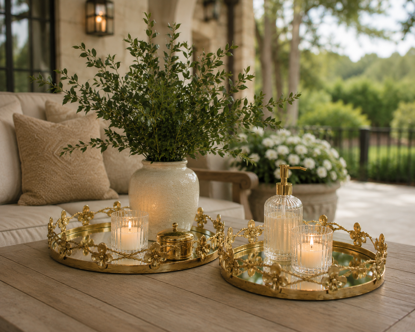 Luxury Gold Floral Mirror Tray Set – Elegant Decorative Trays for Sophisticated Home Styling