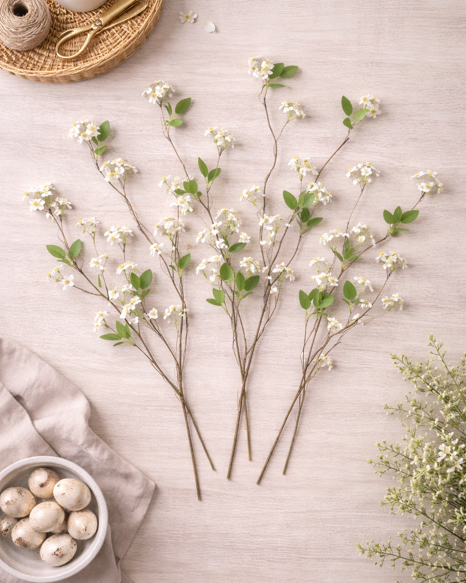 Delicate White Mini Floral Twig Branches – Set of 6