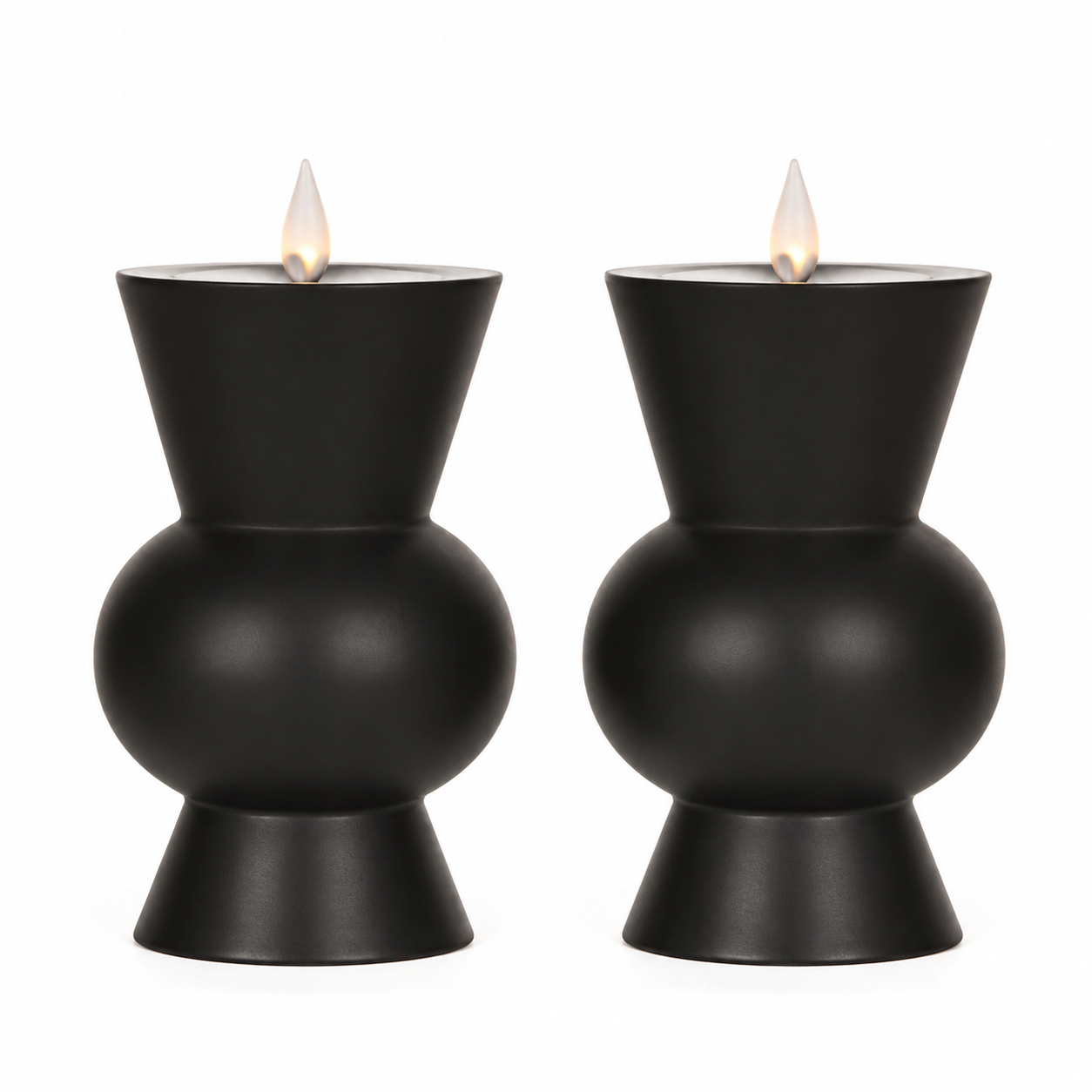 Simplux 6.75-Inch Sculptural Black Moving-Flame LED Candles with Remote & 4/8-Hour Timers – Set of 2