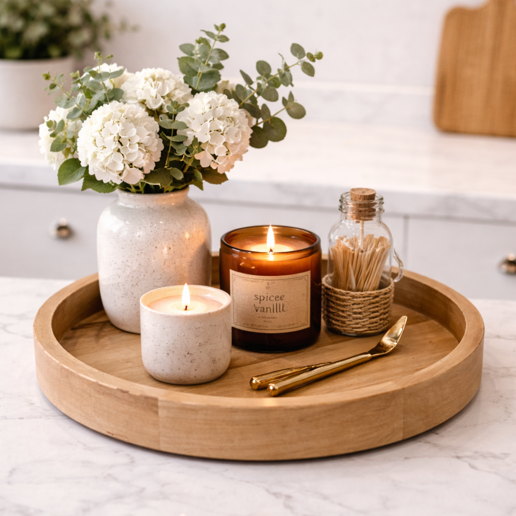Natural + Black Wooden Lazy Susan Turntable Tray