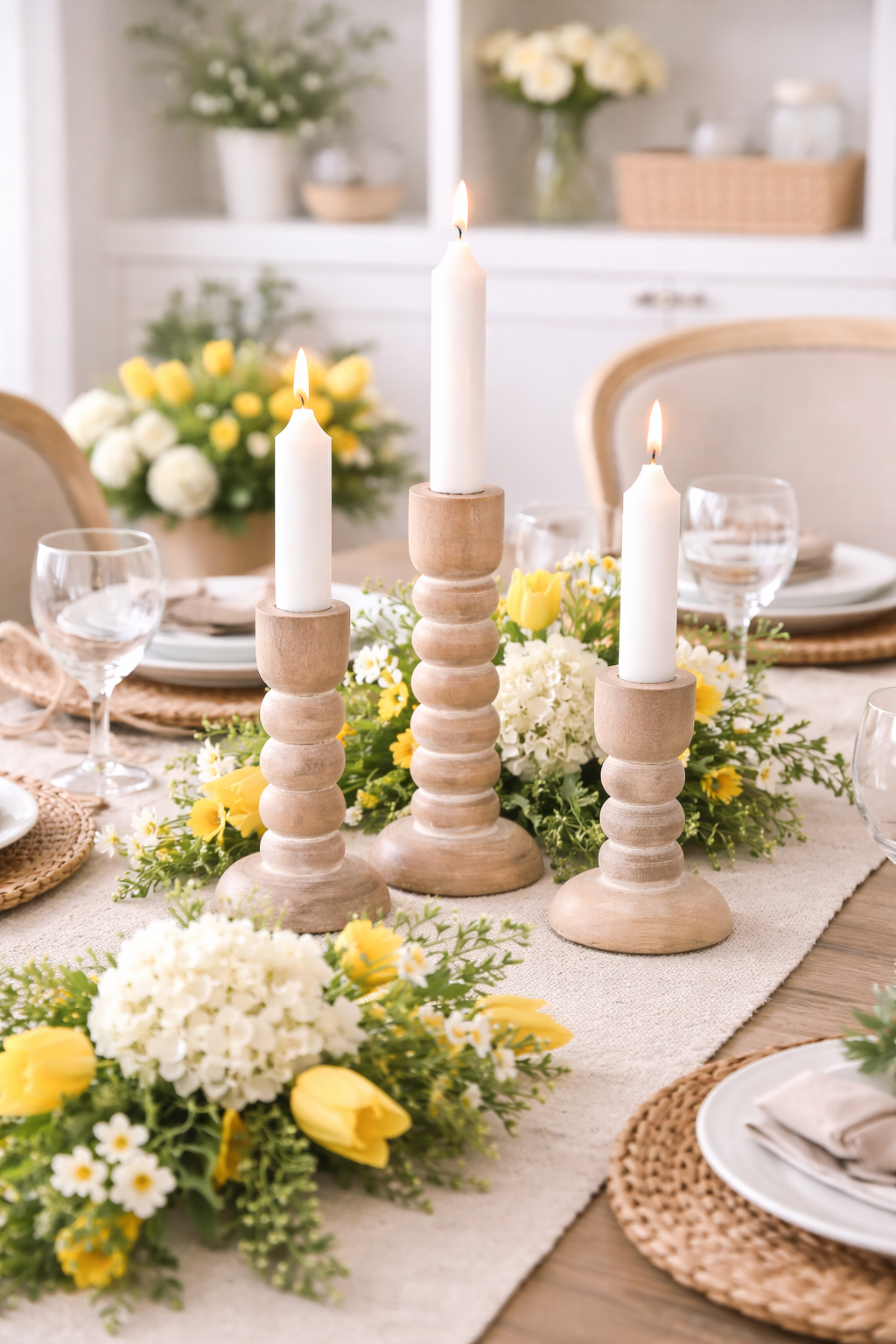 Natural Mango Wood Candle Holders – Set of 3