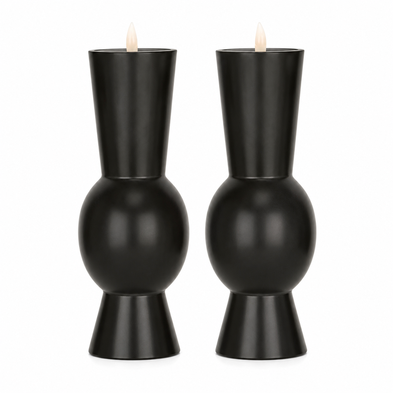 Simplux 10.25-Inch Sculptural Black Flameless LED Candles with Moving Flame & 4/8-Hour Timers – Set of 2
