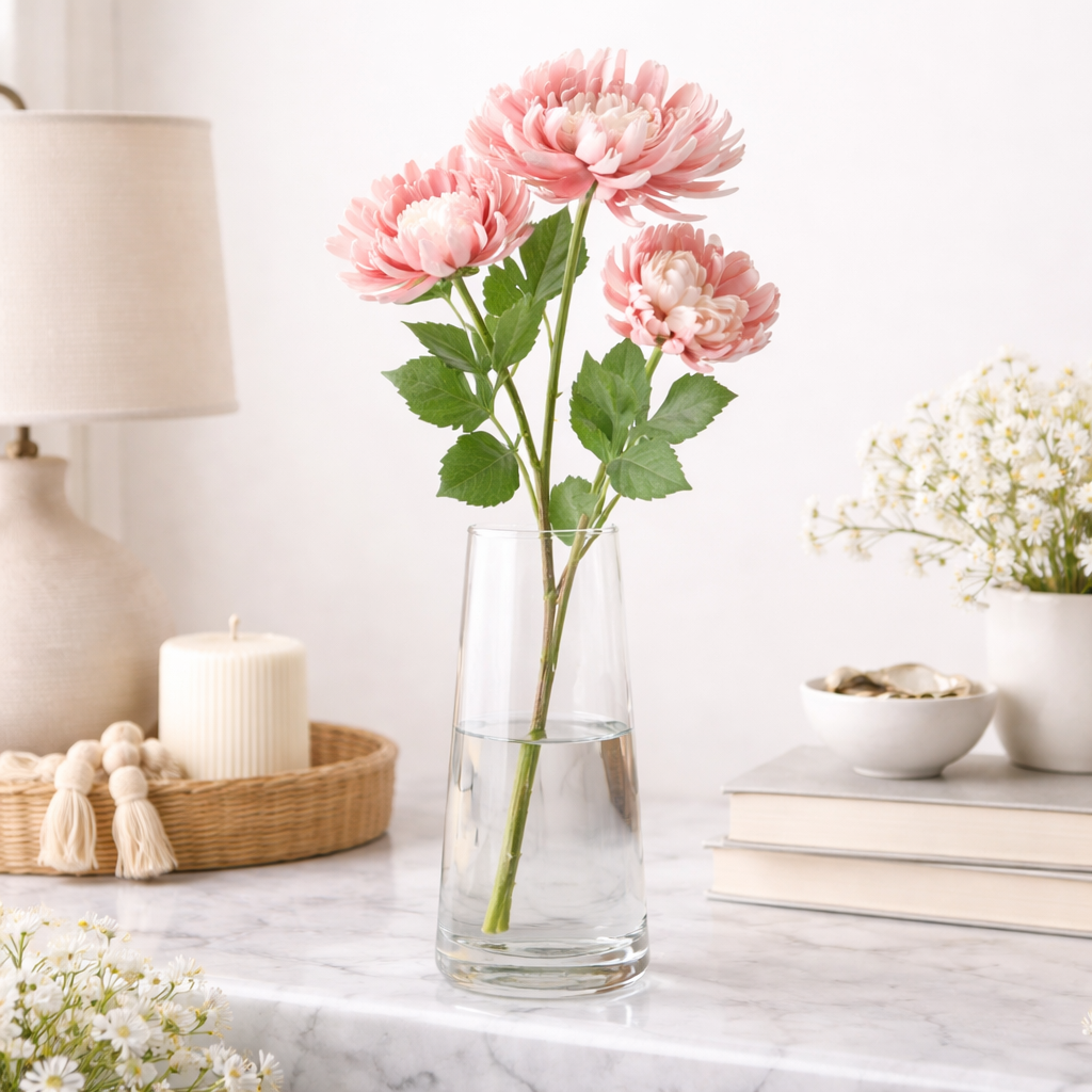 Pink Chrysanthemum Floral Stem Set of 4
