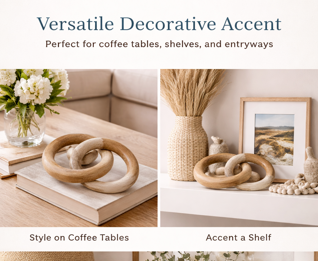 Natural Mango Wood Decorative Chain Link Sculpture (11”)