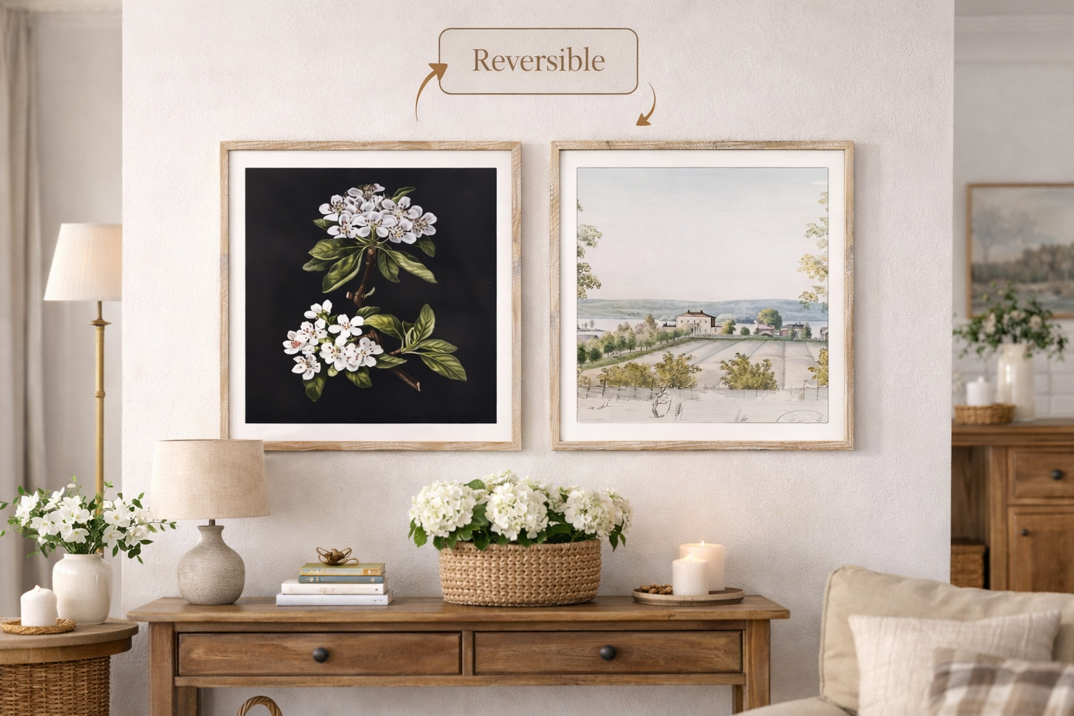 Flip-It Wall Decor: Botanical Bloom & Pastoral Landscape